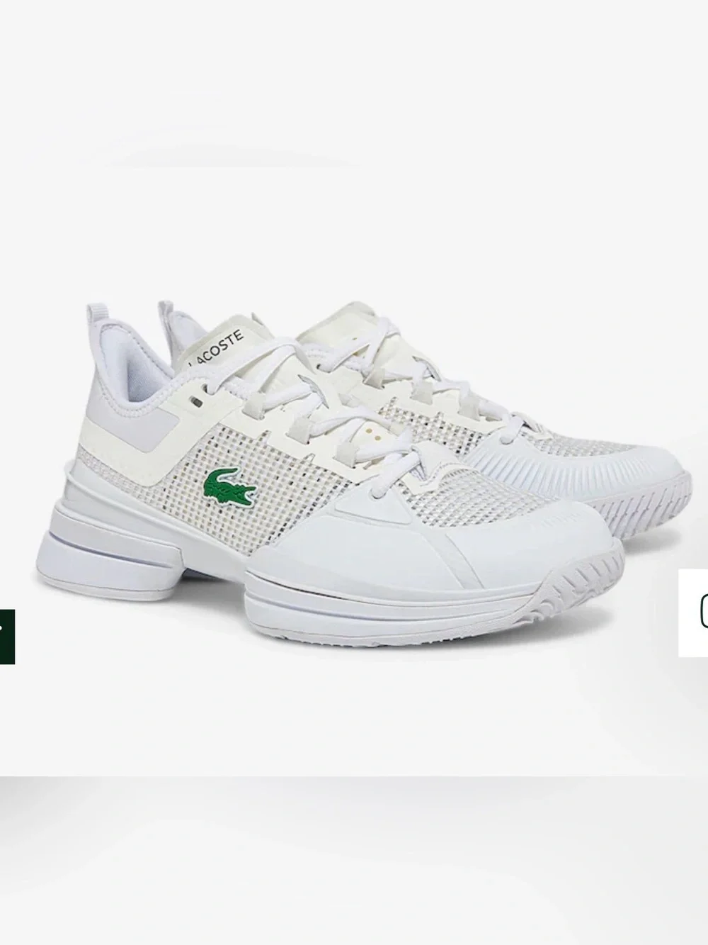 Lacoste White Athletic Sneakers with Green Crocodile Emblem